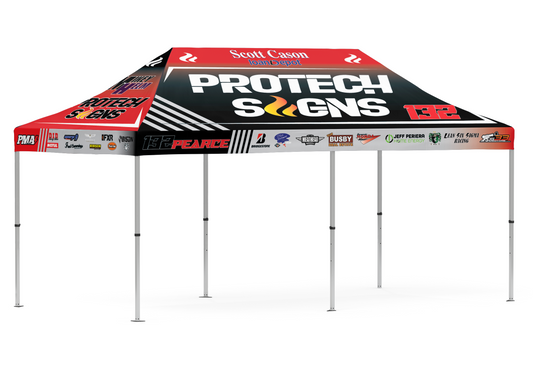 custom canopy, 10ft x 20ft, front diagonal, pro tech signs
